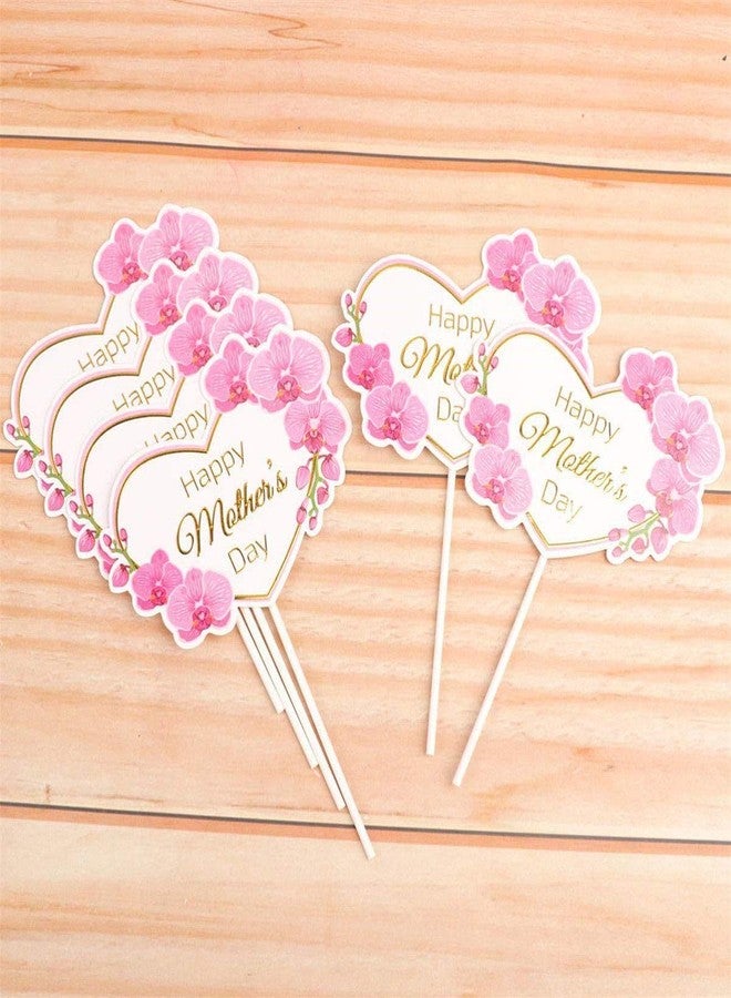 JANOU 12pcs Happy Mother's Day Cake Toppers Heart Flower Cake Picks Cake Decoration for Birthday Mother's Day Party Favors - Image 4