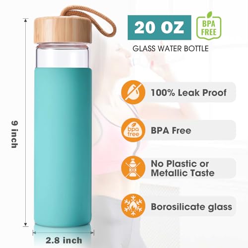 Yomious 20 Oz Borosilicate Glass Water Bottles with Silicone Sleeve BPA Free, Dishwasher Safe - Reusable Clear Glass Drinking with Leak Proof Bamboo Lid | Perfect Gym Water Bottles for Men & Women - Image 5