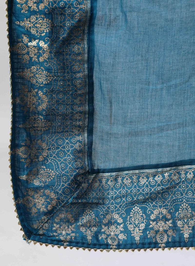 آي شين طقم كورتا مطرز باللون الأخضر الفيروزي للنساء من القطن بنسبة % بقصة مستقيمة - Image 5