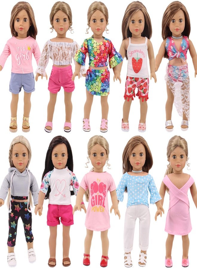 Ecore Fun 18 Pcs American 18 inch Doll Clothes,10 Sets Girl Doll Clothing and Accessories Outfits for 18 Inch Girl Doll,Including Dress,Shorts,Swimsuits (No Doll) - Image 1