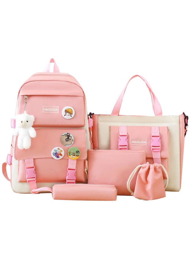 Yakiter Backpack Set,Kids School Bag,Single Layer Canvas Cute Backpack,Tote Bag,Pen Bag,Crossbody Bag,Kids Kawaii Backpack,Casual Daily Back Pack(Pink)  - Image 1