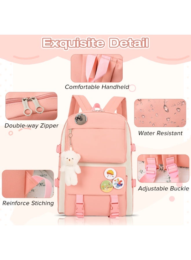 Yakiter Backpack Set,Kids School Bag,Single Layer Canvas Cute Backpack,Tote Bag,Pen Bag,Crossbody Bag,Kids Kawaii Backpack,Casual Daily Back Pack(Pink)  - Image 4
