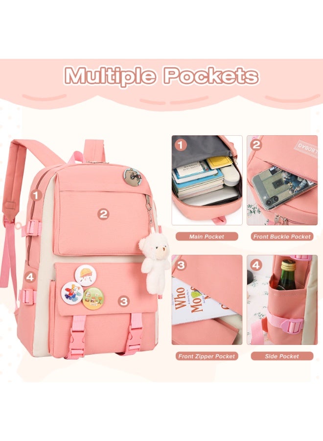 Yakiter Backpack Set,Kids School Bag,Single Layer Canvas Cute Backpack,Tote Bag,Pen Bag,Crossbody Bag,Kids Kawaii Backpack,Casual Daily Back Pack(Pink)  - Image 2