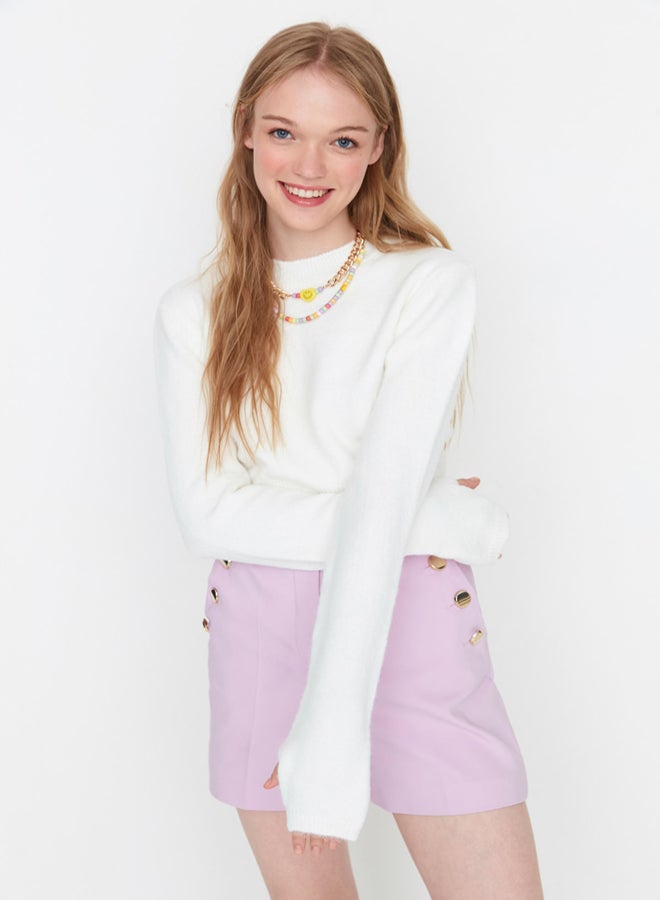 trendyol Ecru Crop Soft Textured Knitwear Sweater TWOAW23KZ00730 - Image 2