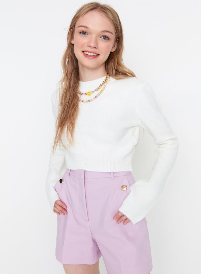 trendyol Ecru Crop Soft Textured Knitwear Sweater TWOAW23KZ00730 - Image 3