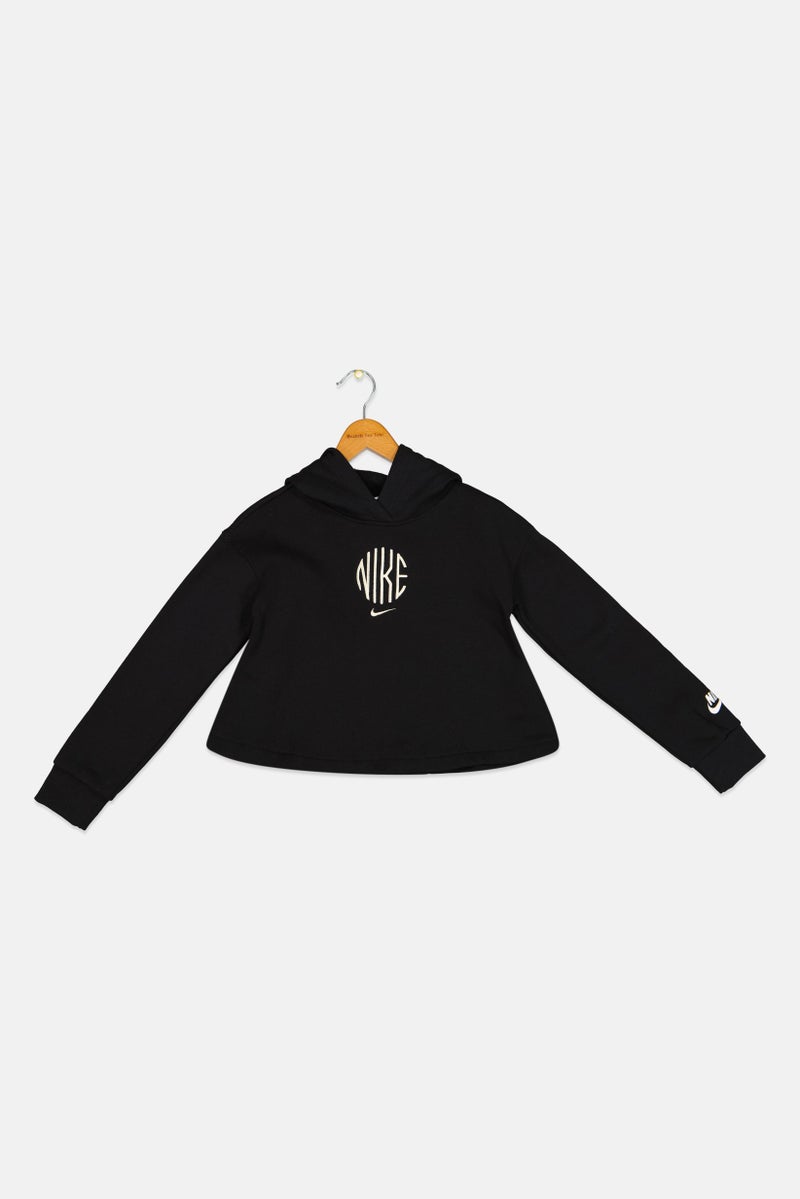 Nike سويت شيرت خارجي بغطاء رأس للفتيات الصغيرات، أسود - Image 1
