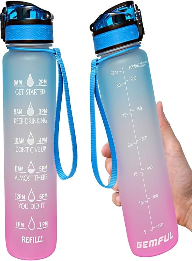 GEMFUL Water Bottle with Straw 32 oz BPA Free for Fitness Gym Outdoor Sports Blue