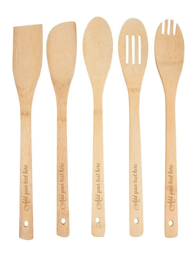 PRINT SUPREMACY PrintSupremacy Custom Engraved Bamboo Cooking Spoons Set, Non Stick Wooden Kitchen Gadget Pan Cookware, Baking Gift for Housewarming Wedding Birthday, Chef Foodie Gift (Custom, 5 Pieces) - Image 1