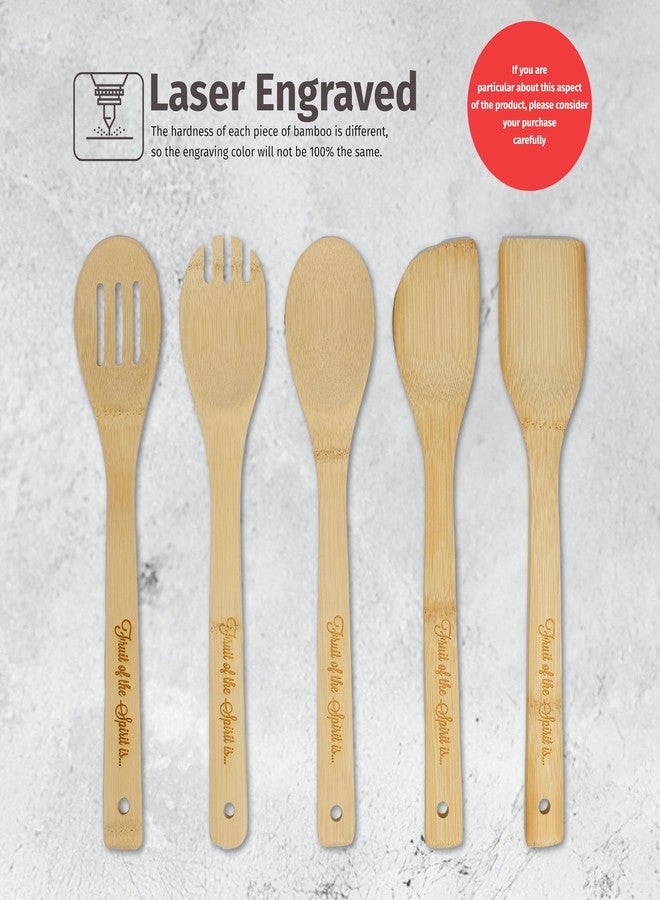 PRINT SUPREMACY PrintSupremacy Custom Engraved Bamboo Cooking Spoons Set, Non Stick Wooden Kitchen Gadget Pan Cookware, Baking Gift for Housewarming Wedding Birthday, Chef Foodie Gift (Custom, 5 Pieces) - Image 2