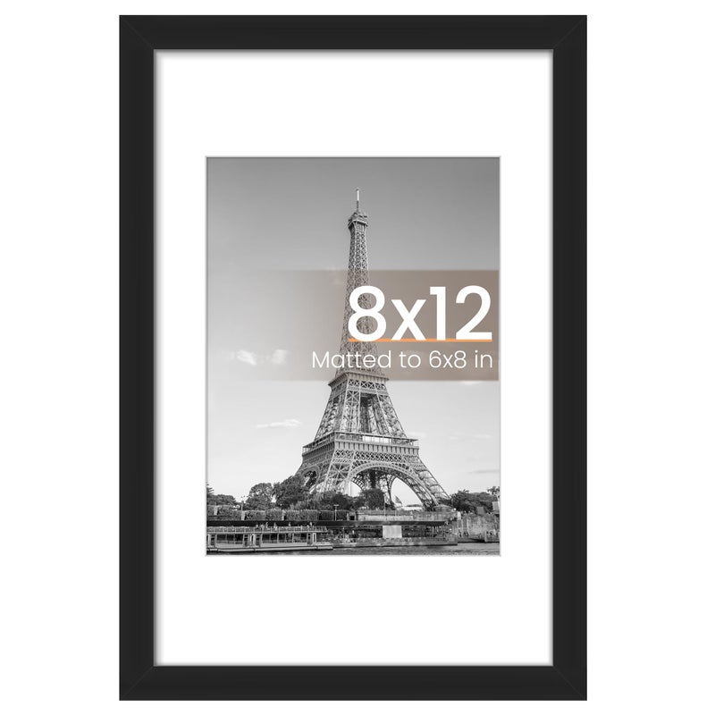 upsimples upsimples 8x12 Picture Frame Display Pictures 6x8 with Mat or 8x12 Without Wall Hanging Photo Frames Black 1 Pack