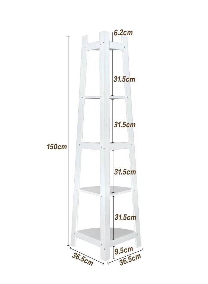 Living 5 Tier Corner Shelf Rack, Industrial Corner Shelf with Wood Frame, Corner Plant Display Rack, Corner Bookcase for Bedroom Living Room,  - Image 4