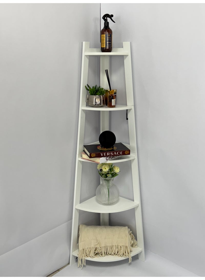 Living 5 Tier Corner Shelf Rack, Industrial Corner Shelf with Wood Frame, Corner Plant Display Rack, Corner Bookcase for Bedroom Living Room,  - Image 2