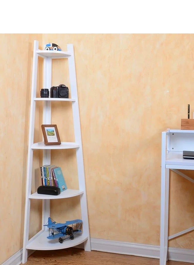 Living 5 Tier Corner Shelf Rack, Industrial Corner Shelf with Wood Frame, Corner Plant Display Rack, Corner Bookcase for Bedroom Living Room,  - Image 3