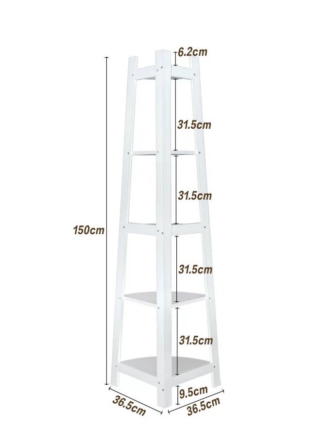 Living 5 Tier Corner Shelf Rack, Industrial Corner Shelf with Wood Frame, Corner Plant Display Rack, Corner Bookcase for Bedroom Living Room,  - Image 3