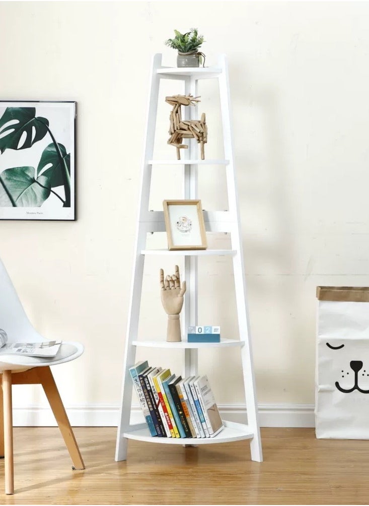 Living 5 Tier Corner Shelf Rack, Industrial Corner Shelf with Wood Frame, Corner Plant Display Rack, Corner Bookcase for Bedroom Living Room,  - Image 1