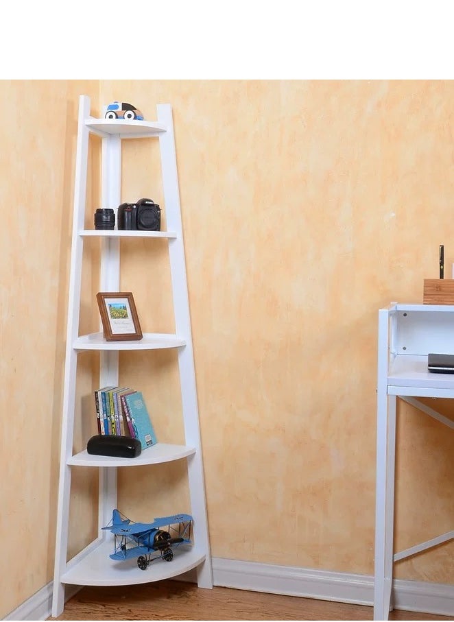 Living 5 Tier Corner Shelf Rack, Industrial Corner Shelf with Wood Frame, Corner Plant Display Rack, Corner Bookcase for Bedroom Living Room,  - Image 2