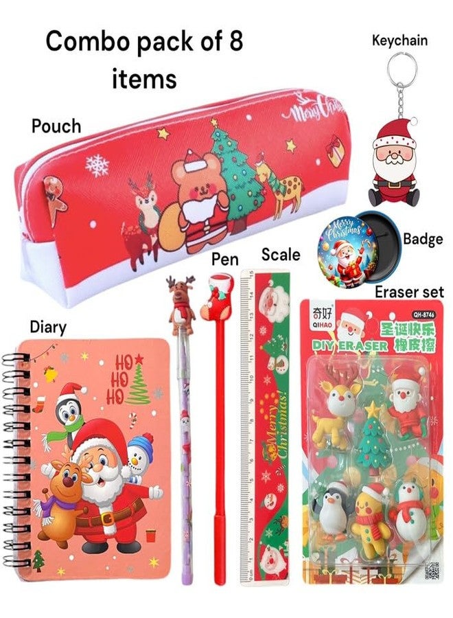 Le Delite Christmas Santa Stationery Gift Set for Kids I new year goody gift set cute stylish School Stationery Pencil Pouch with Bag Diary I Return Gift for Kids (8 items set) - Image 2