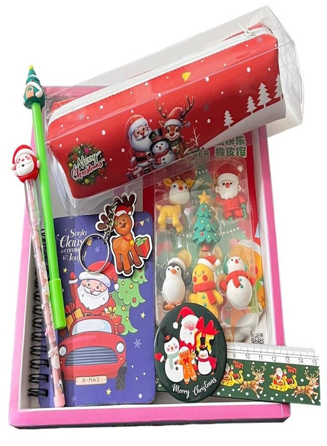 Le Delite Christmas Santa Stationery Gift Set for Kids I new year goody gift set cute stylish School Stationery Pencil Pouch with Bag Diary I Return Gift for Kids (8 items set) - Image 1