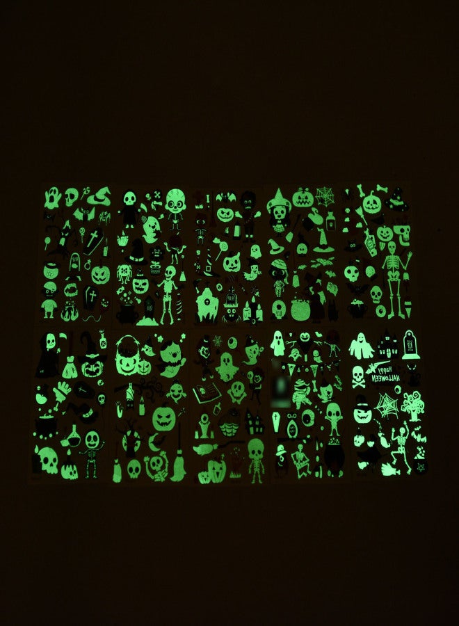 ملصقات وشم مؤقتة مضيئة للأطفال، 10 أوراق، تتوهج في الظلام، مثالية لتزيين أكياس هدايا حفلات الأطفال، على شكل جماجم وأشباح وقرع. - Image 5
