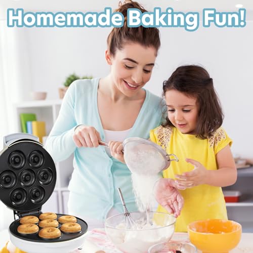 CucinaPro Mini Donut Maker- Electric NonStick Surface Makes 7 Small Doughnuts- Decorate Frost Ice Your Own for Kid Friendly Holiday Baked Dessert Treat- Cooking Activity for Adults, Easy Bake Xmas Gift for Her - Image 4
