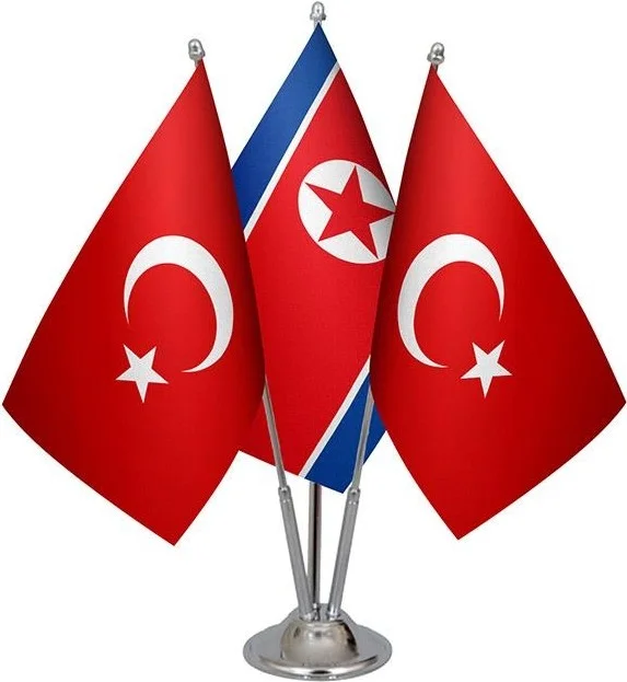 ساترنديزاين Desktop North Korean Flag Turkish Flag Triple Chrome Pole Table Flag Set