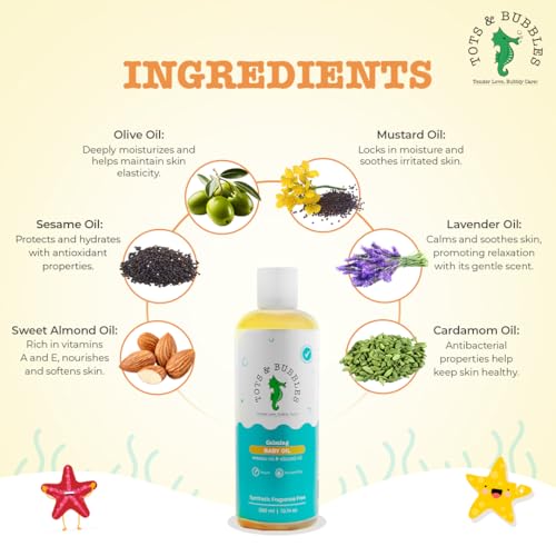 Tots and Bubbles Tots & Bubbles 100% Natural Baby Massage Oil | Almond, Olive & Mustard Oil Blend for Skin & Hair | Lightweight, Non-Sticky & Gentle for Newborn – 300 ml - Image 3