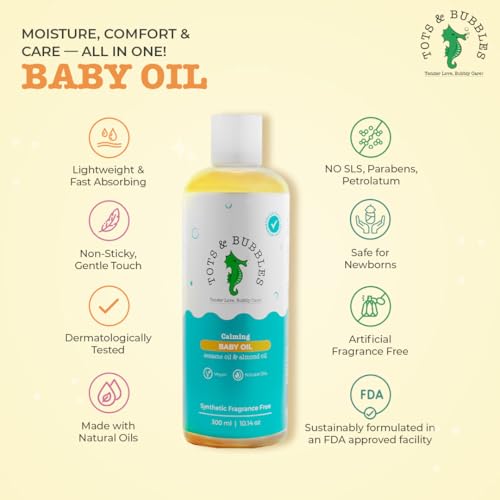 Tots and Bubbles Tots & Bubbles 100% Natural Baby Massage Oil | Almond, Olive & Mustard Oil Blend for Skin & Hair | Lightweight, Non-Sticky & Gentle for Newborn – 300 ml - Image 2