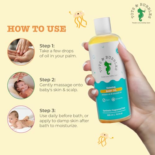 Tots and Bubbles Tots & Bubbles 100% Natural Baby Massage Oil | Almond, Olive & Mustard Oil Blend for Skin & Hair | Lightweight, Non-Sticky & Gentle for Newborn – 300 ml - Image 5
