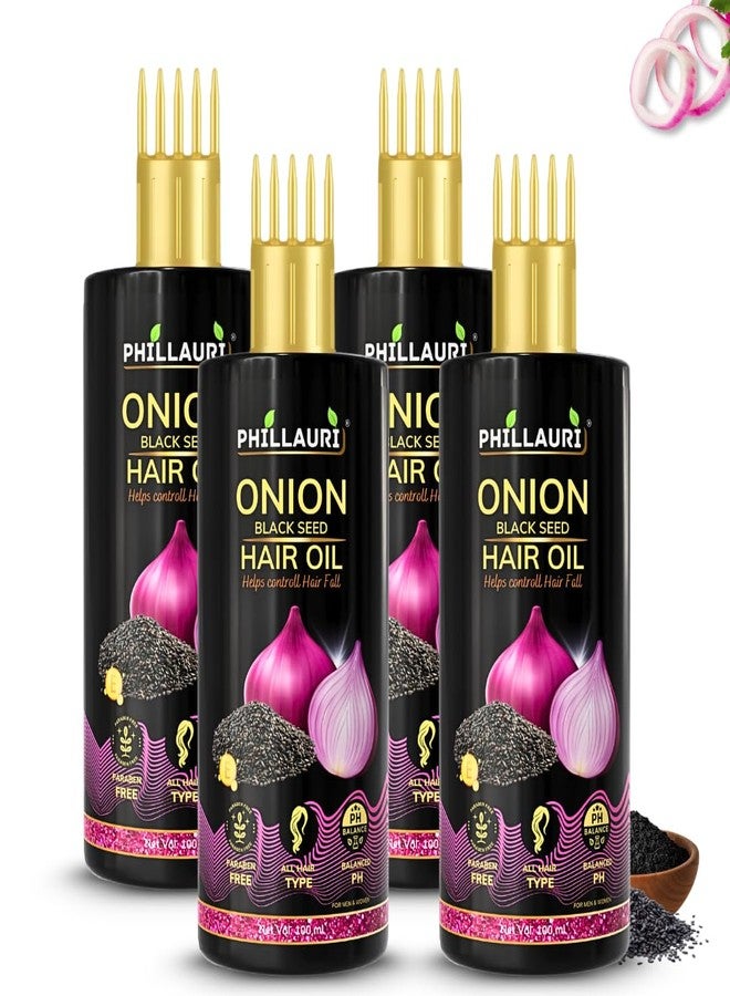 Phillauri زيت البصل وحبة البركة للشعر، زيت البصل للشعر الناعم، زيت البصل للشعر للاستخدام اليومي، لفروة الرأس ولإطالة الشعر - (عبوة من 4 قطع) - Image 1