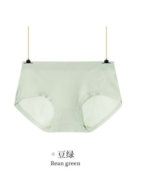 Generic - Simple Breathable Cotton Mid-waist Women Underwear Girl Style High Elastic Comfortable Breathable Underwear Leaf Bean Green - Image 1