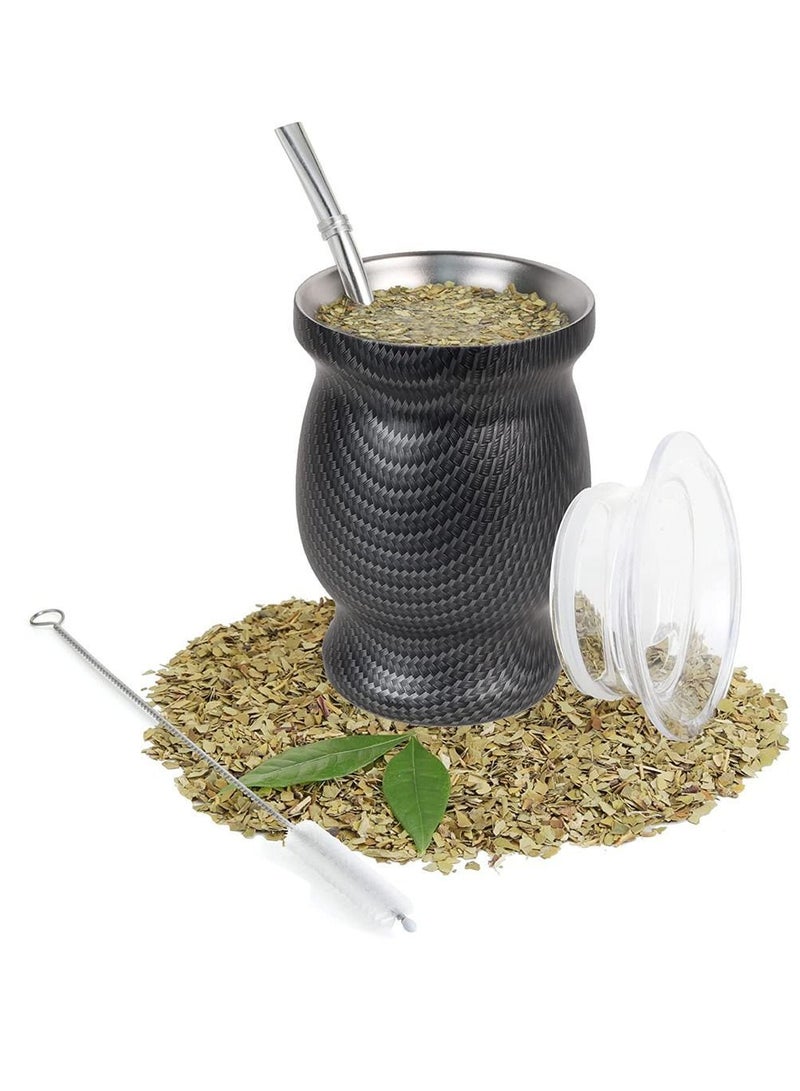 NIBEMINENT Yerba Mate Tea Cup, Stainless Steel Double Walled Easy Wash Household Insulation Gourds for Loose Leaf Drinking, Includes Bombilla Straw and Cleaning Brush, 230 ML - Image 1