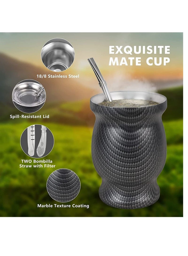 NIBEMINENT Yerba Mate Tea Cup, Stainless Steel Double Walled Easy Wash Household Insulation Gourds for Loose Leaf Drinking, Includes Bombilla Straw and Cleaning Brush, 230 ML - Image 2