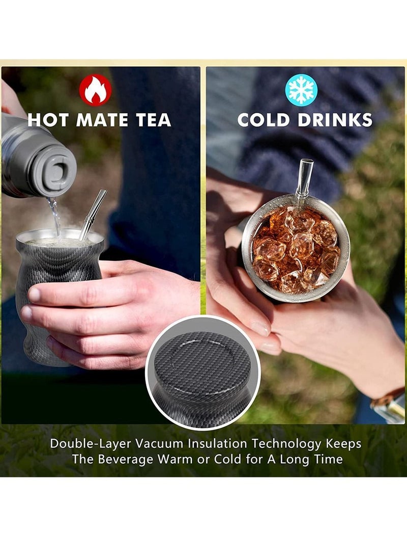 NIBEMINENT Yerba Mate Tea Cup, Stainless Steel Double Walled Easy Wash Household Insulation Gourds for Loose Leaf Drinking, Includes Bombilla Straw and Cleaning Brush, 230 ML - Image 3