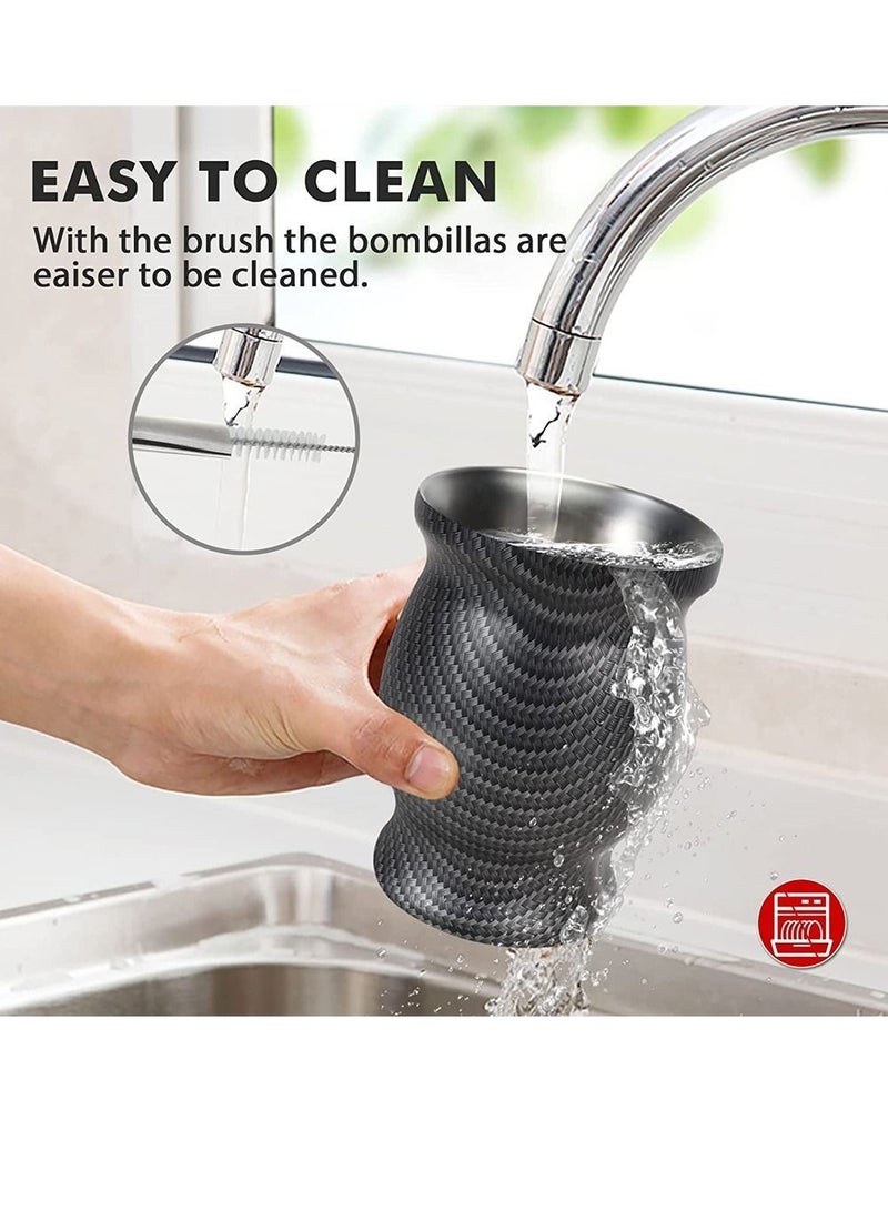 NIBEMINENT Yerba Mate Tea Cup, Stainless Steel Double Walled Easy Wash Household Insulation Gourds for Loose Leaf Drinking, Includes Bombilla Straw and Cleaning Brush, 230 ML - Image 4