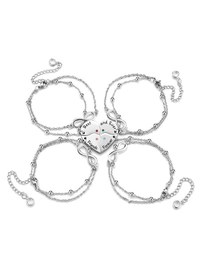 Zysta 4 PCS Matching Bracelets for Best Friends Stainless Steel Infinity Best Friends Forever Matching Heart Puzzle Piece Link Bracelet for BFF Family Sister Bestie Friendship Jewelry - Image 1