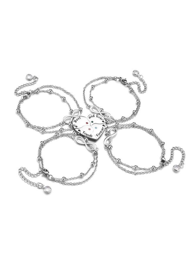 Zysta 4 PCS Matching Bracelets for Best Friends Stainless Steel Infinity Best Friends Forever Matching Heart Puzzle Piece Link Bracelet for BFF Family Sister Bestie Friendship Jewelry - Image 2
