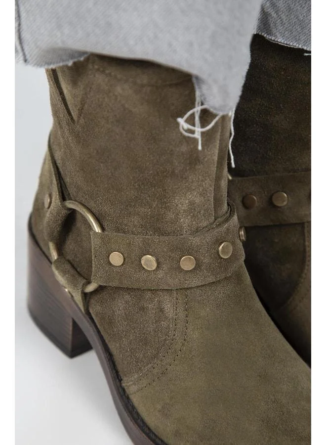 Manijero  (Lukka) Women's Real Leather Biker Buckle Khaki Boot. for Women | Best Price UAE