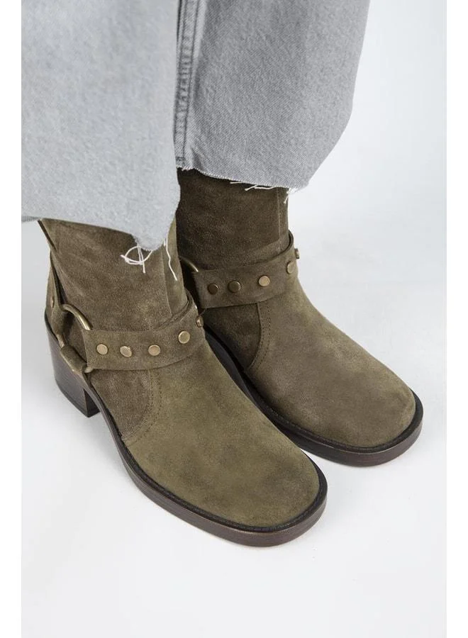 Manijero  (Lukka) Women's Real Leather Biker Buckle Khaki Boot. for Women | Best Price UAE