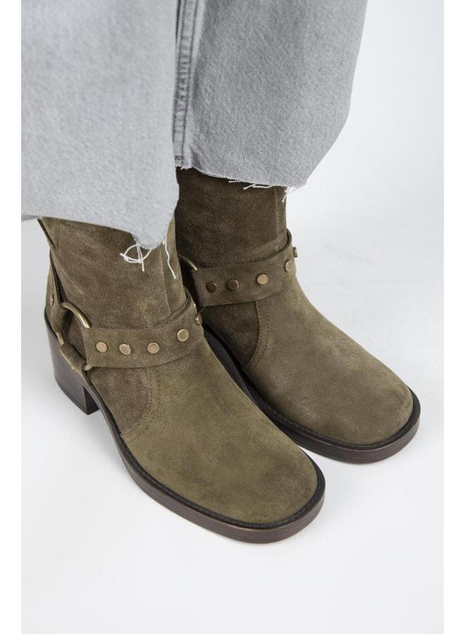 Manijero (Lukka) Women's Real Leather Biker Buckle Khaki Boot. - Image 2
