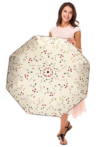 Cuby UV Sun Umbrella Compact Folding Travel Umbrella Auto Open and Close for Windproof, Rainproof & 99% UV Protection Parasol with Black Anti-UV Coating (Flowers) - Image 5