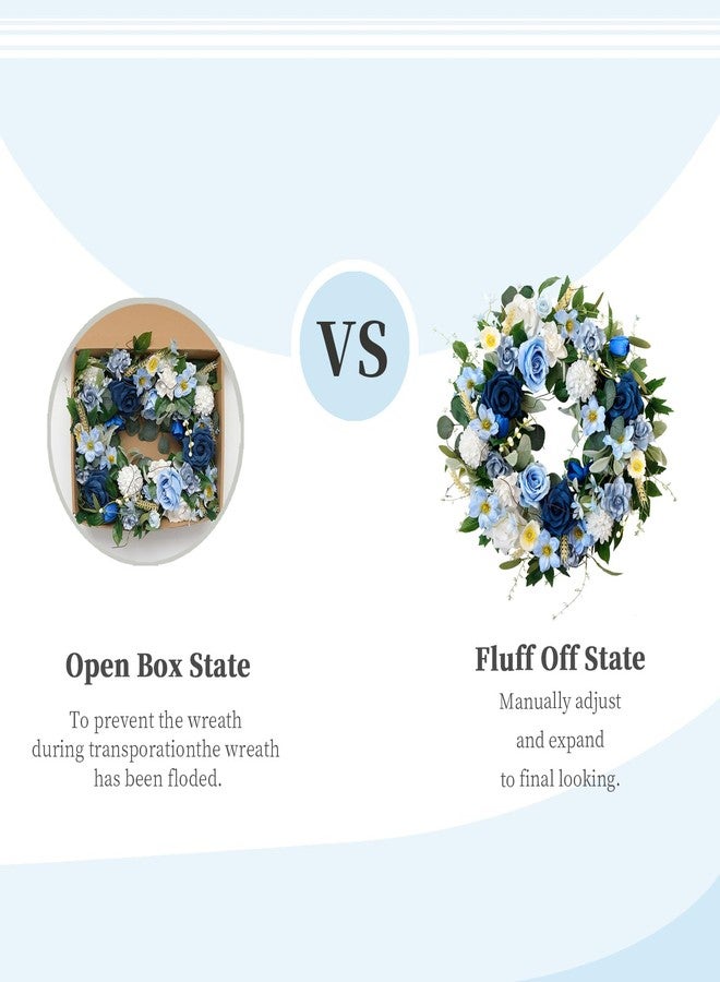 CIR OASES 22 Inch Spring/Summer Floral Wreaths for Front Door,Artificial Decoration Wreath with Rose Dahlia Hydrangea for Home Porch Wall Valentine Wedding Festival Decor(Blue) - Image 4