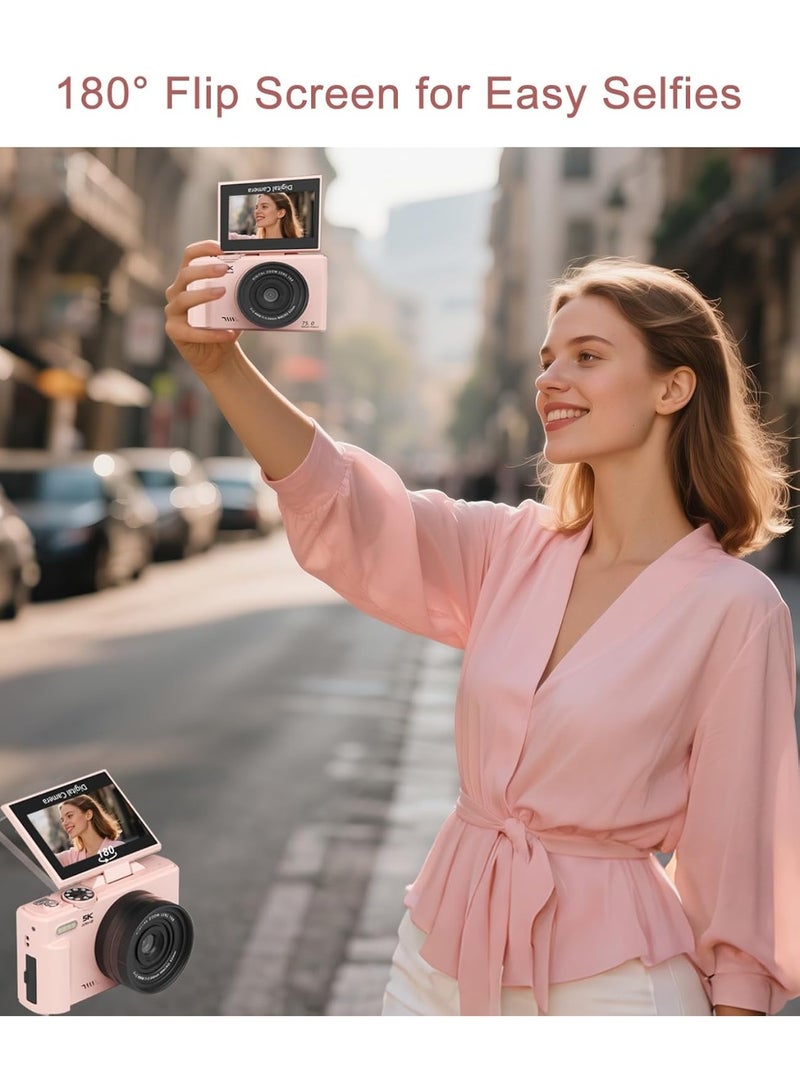 Makrystorm 5K Digital Camera, 75MP Cameras for Photography with WiFi & 64GB TF Card, Autofoucs Vlogging Camera for YouTube with 180° Flip Screen, Vlog Camera Kit for Beginner with 128GB Card - Image 5