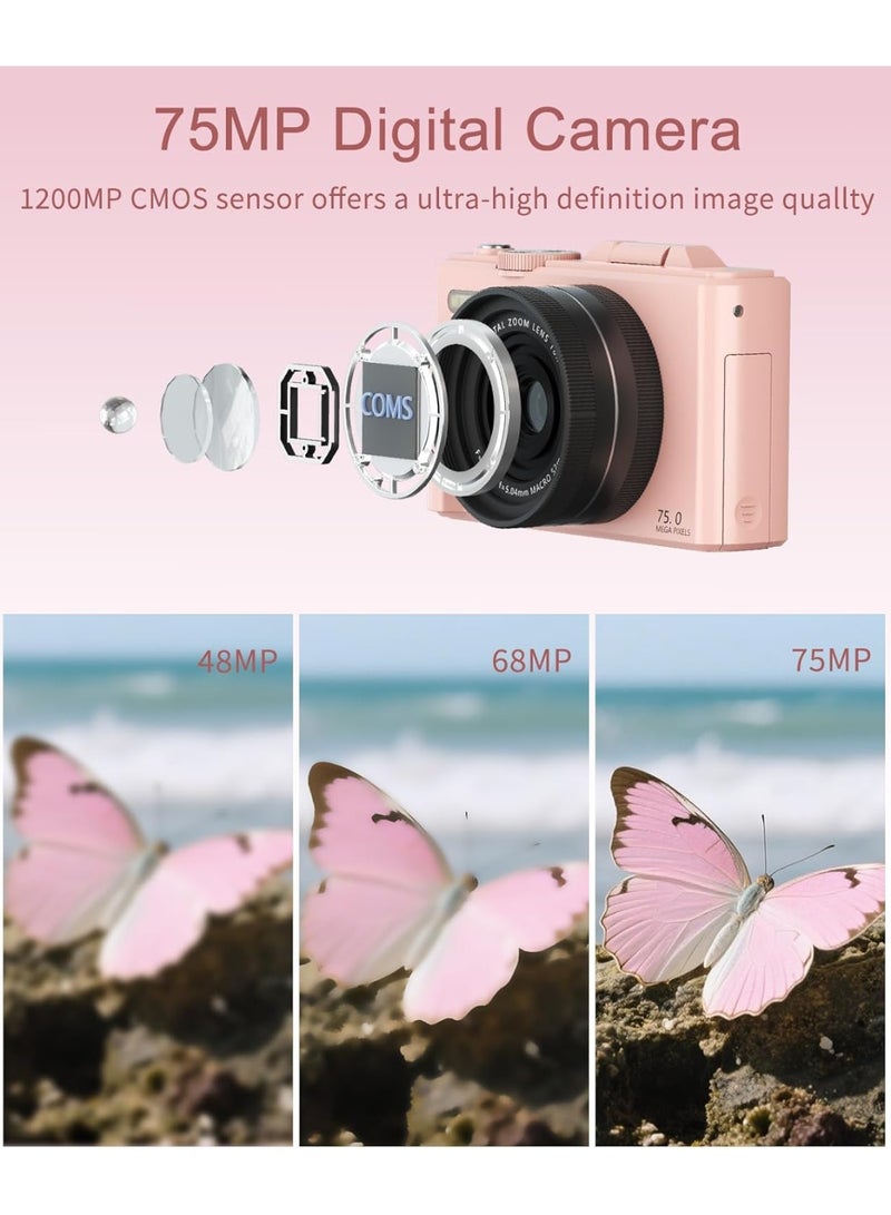 Makrystorm 5K Digital Camera, 75MP Cameras for Photography with WiFi & 64GB TF Card, Autofoucs Vlogging Camera for YouTube with 180° Flip Screen, Vlog Camera Kit for Beginner with 128GB Card - Image 3