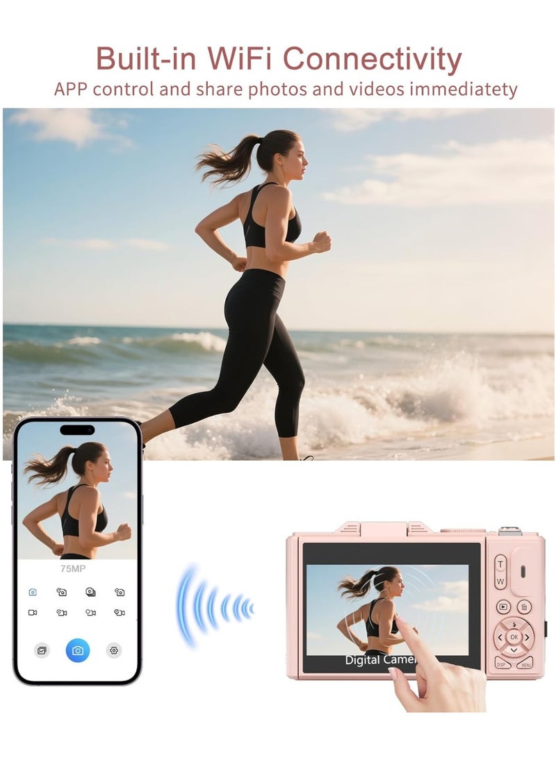 Makrystorm 5K Digital Camera, 75MP Cameras for Photography with WiFi & 64GB TF Card, Autofoucs Vlogging Camera for YouTube with 180° Flip Screen, Vlog Camera Kit for Beginner with 128GB Card - Image 4