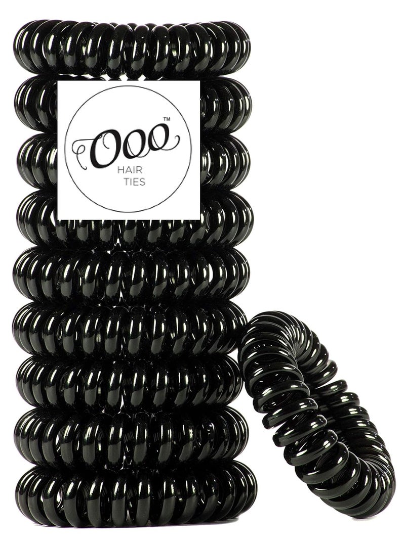 OOO Hair ties 10 Pack Painless PATENTED OOO Hair Ties Ponytail holder spiral coil traceless rubber bands Best kids girls woman accessory all types of hair Exercise work  everyday LARGE SIZE Black 