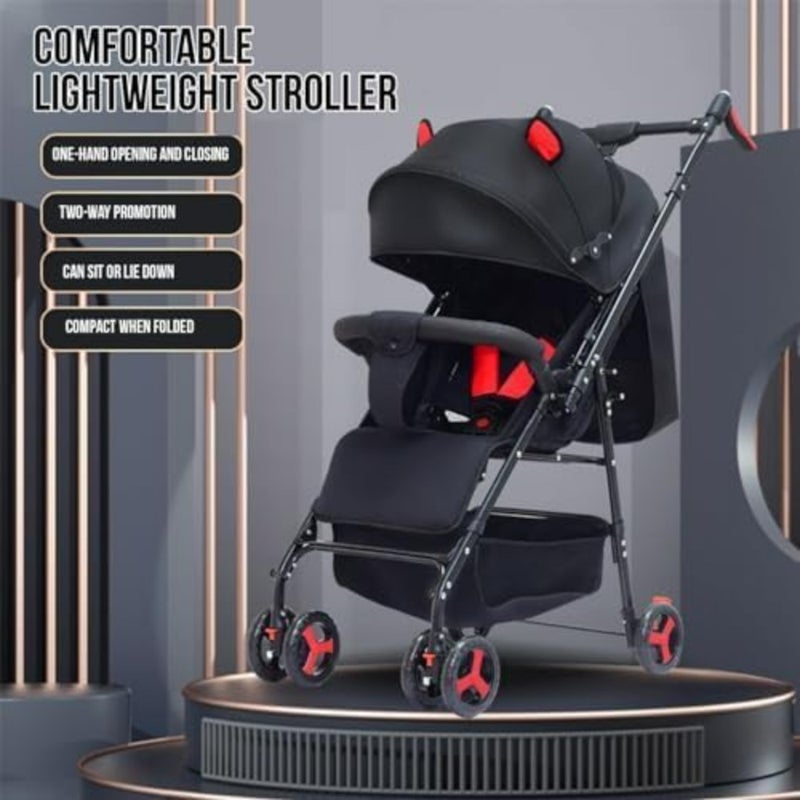 Airplane cabin stroller for travel: ultra-lightweight aluminum frame, black matte finish, compact one-hand fold with multi-position reclining seat - Image 2