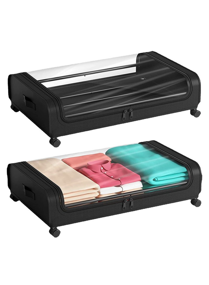 Cool Baby COOLBABY 2 Pack Under Bed Storage Box 6.5 inch High Under Bed Storage Containers with Wheels Organizing Box with Transparent Lid - Image 1