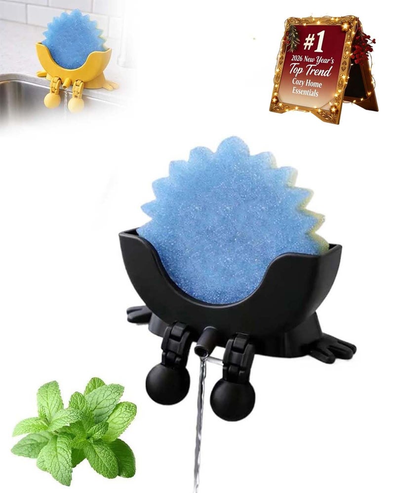Eiusrr Cute Hanging Sponge Holder with Drainage â€“ Keeps Your Sponge Dry & Smiling, For Scrub Daddy Holder, Funny Sponge Stand for Kitchen Sink, 3D Printing Countertop Sponge Holders (Black) - Image 1