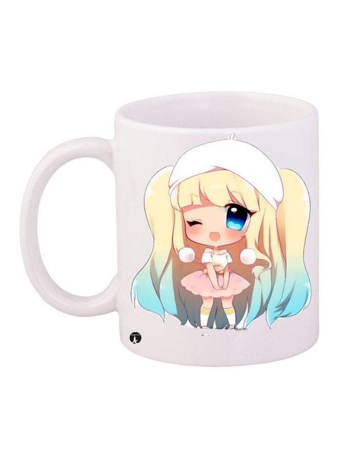 Cartoon Printed Coffee Mug White/Beige/Green 11ounce