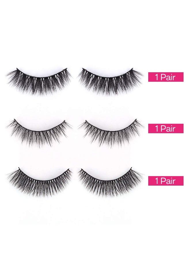 CALAILIS False Eyelash, Eye Makeup Lash 3D Faux Mink Fake Eyelash Long Natural Eyelashes 3 Pairs with 5g False Eyelash Glue (CS12) - Image 2